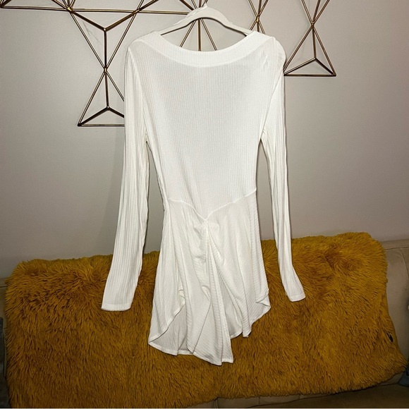 Free People Soft White Long Sleeve Top with Plunge Back - Picture 1 of 5